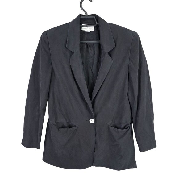 Womens Real Clothes Saks Fifth Avenue Petites Black Silk Blazer Single Button PL - Picture 1 of 6